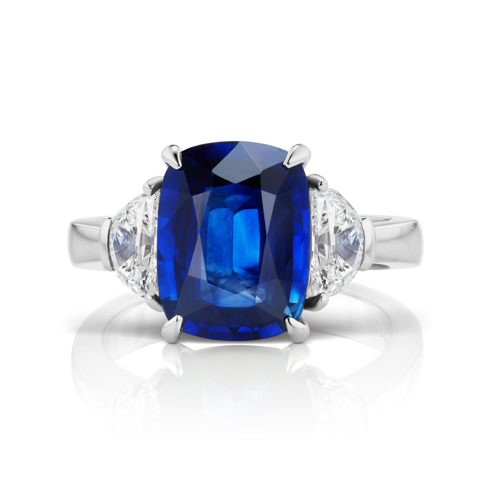 Barmakian Cushion Sapphire and Diamond Ring