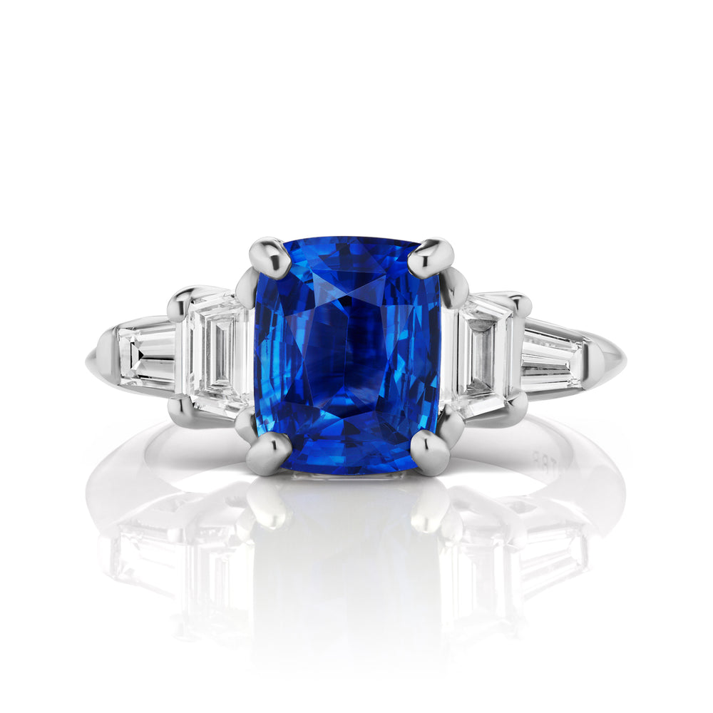 Barmakian Cushion Shape Sapphire and Diamond Ring