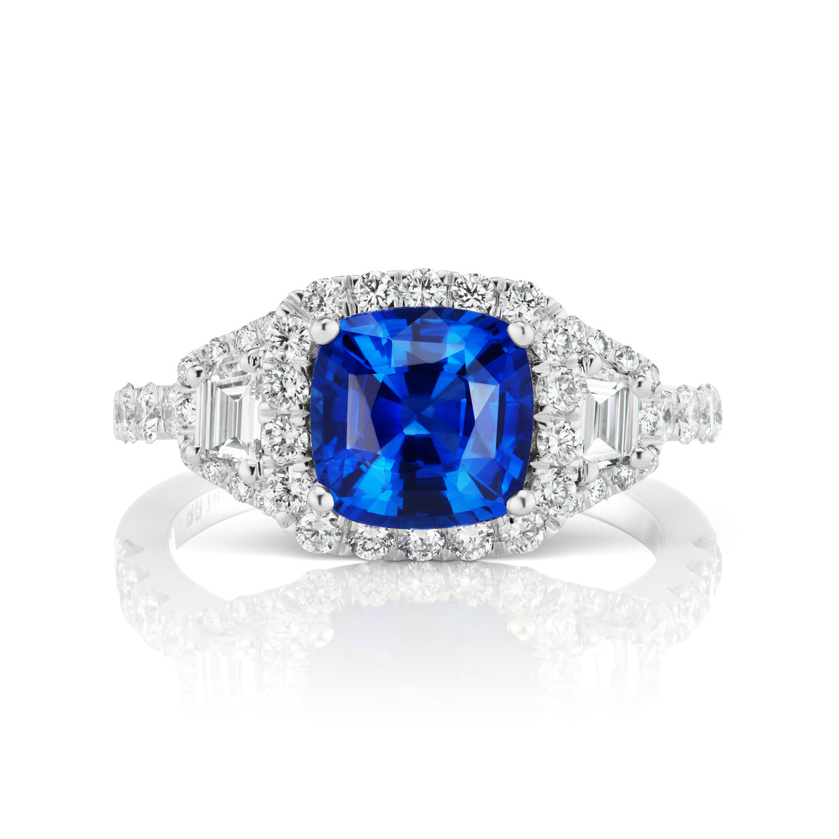 Barmakian Cushion Cut Sapphire and Diamond Halo Ring