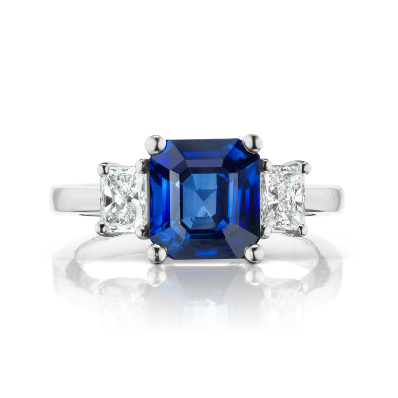 Barmakian Emerald Cut Sapphire and Diamond Ring