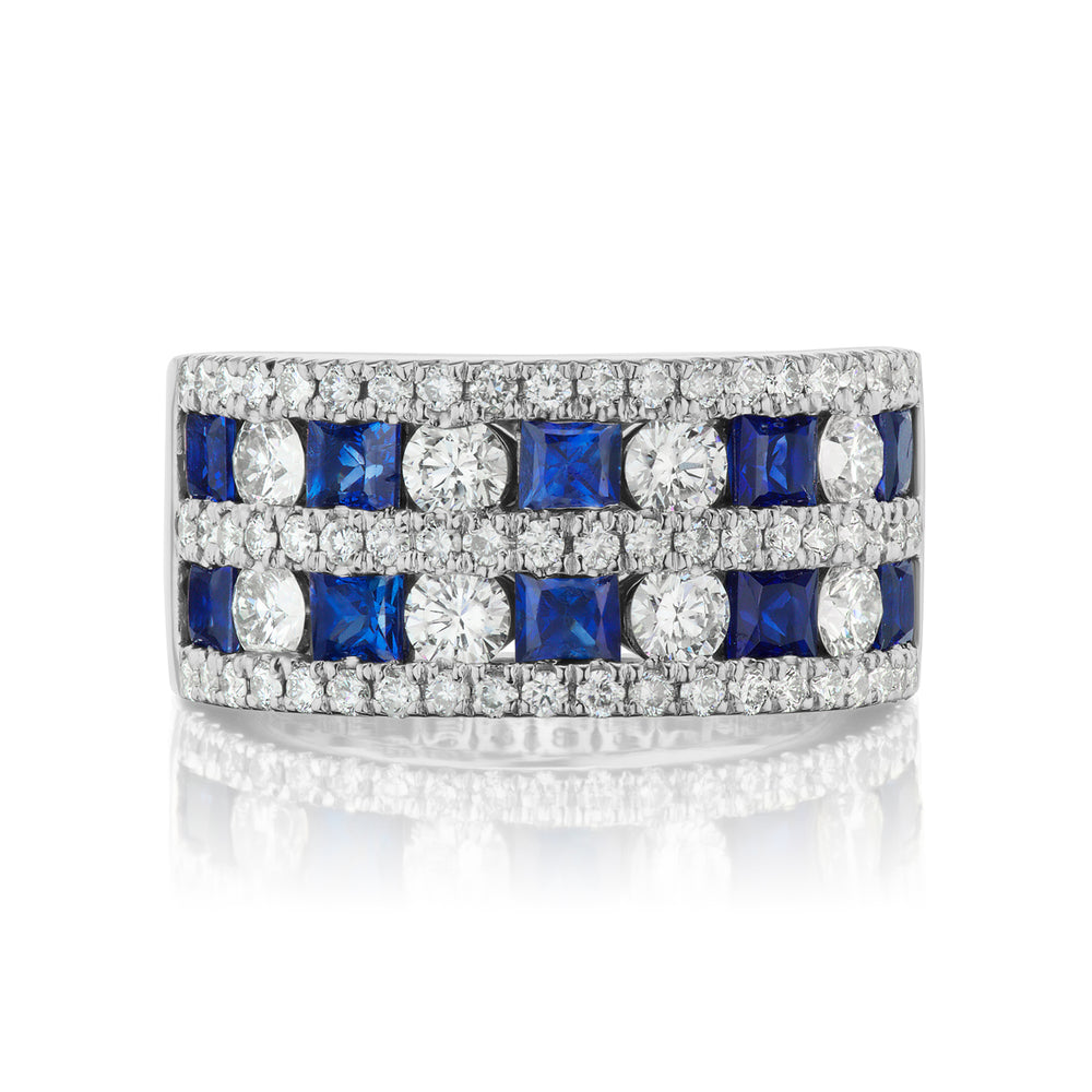 Barmakian Wide Sapphire and Diamond Band