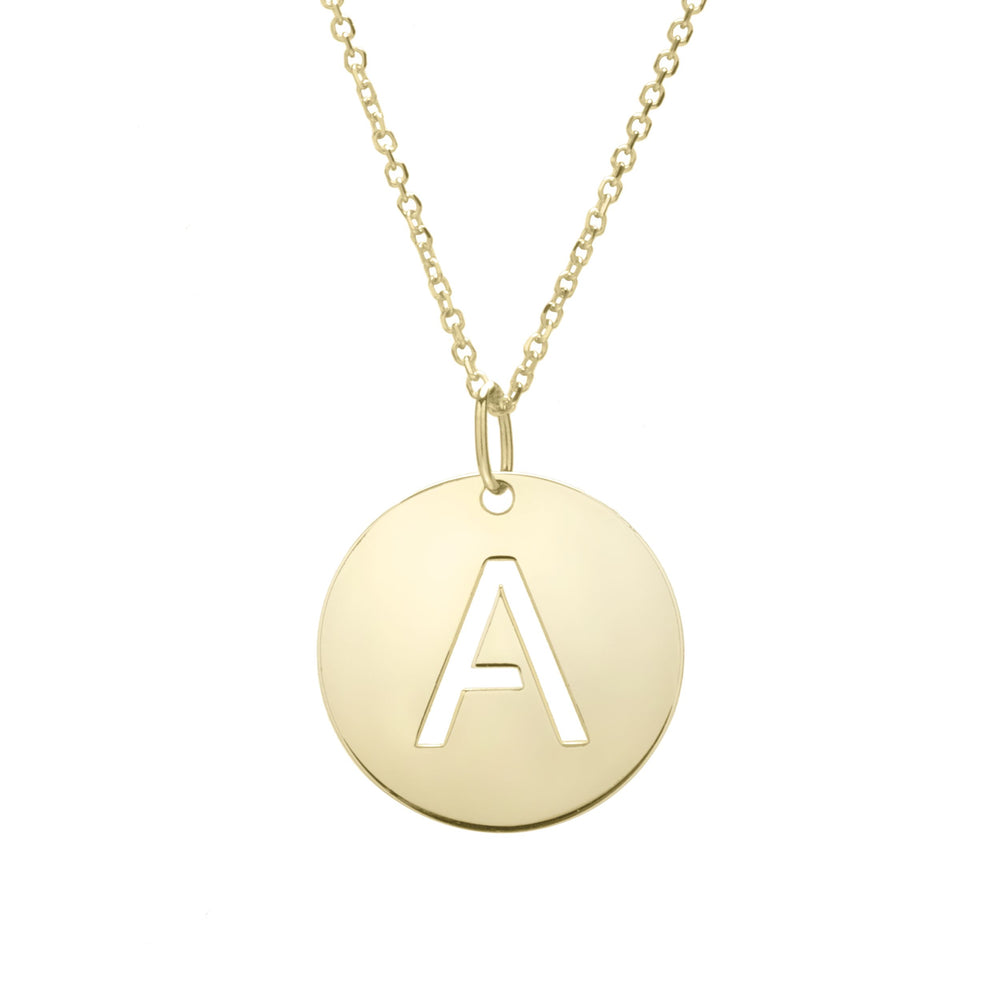 Yellow Gold Initial Cutout Disc Pendant