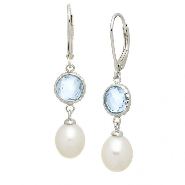 Freshwater Pearl and Blue Topaz Earrings