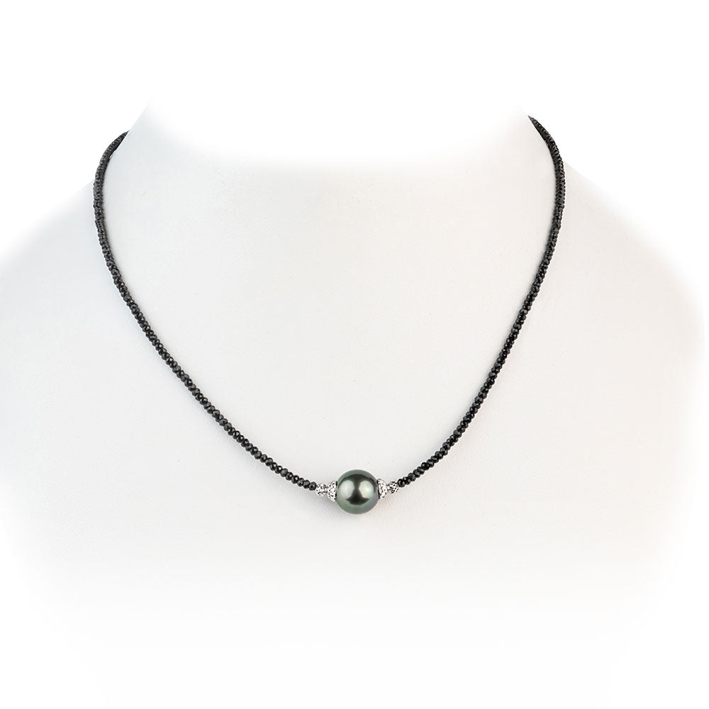 Tahitian Black Pearl and Spinel Necklace