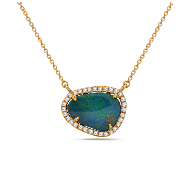 Dilamani Black Opal Doublet and Diamond Pendant