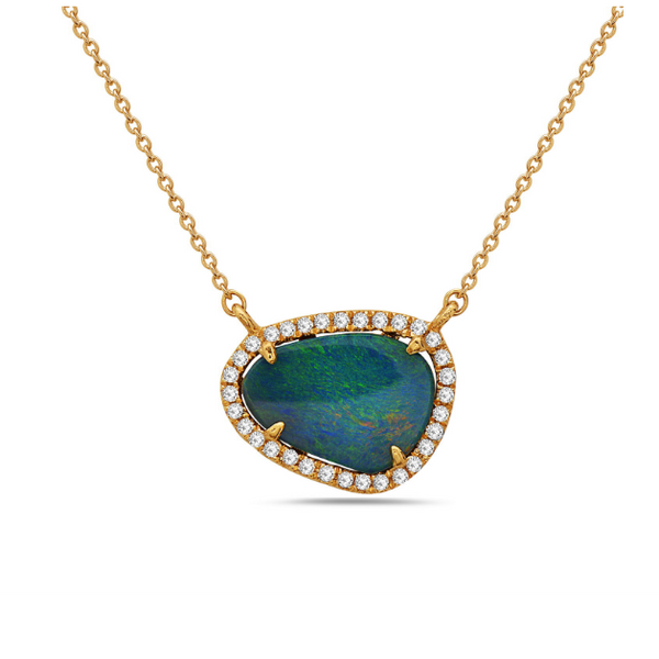 Dilamani Black Opal Doublet and Diamond Pendant