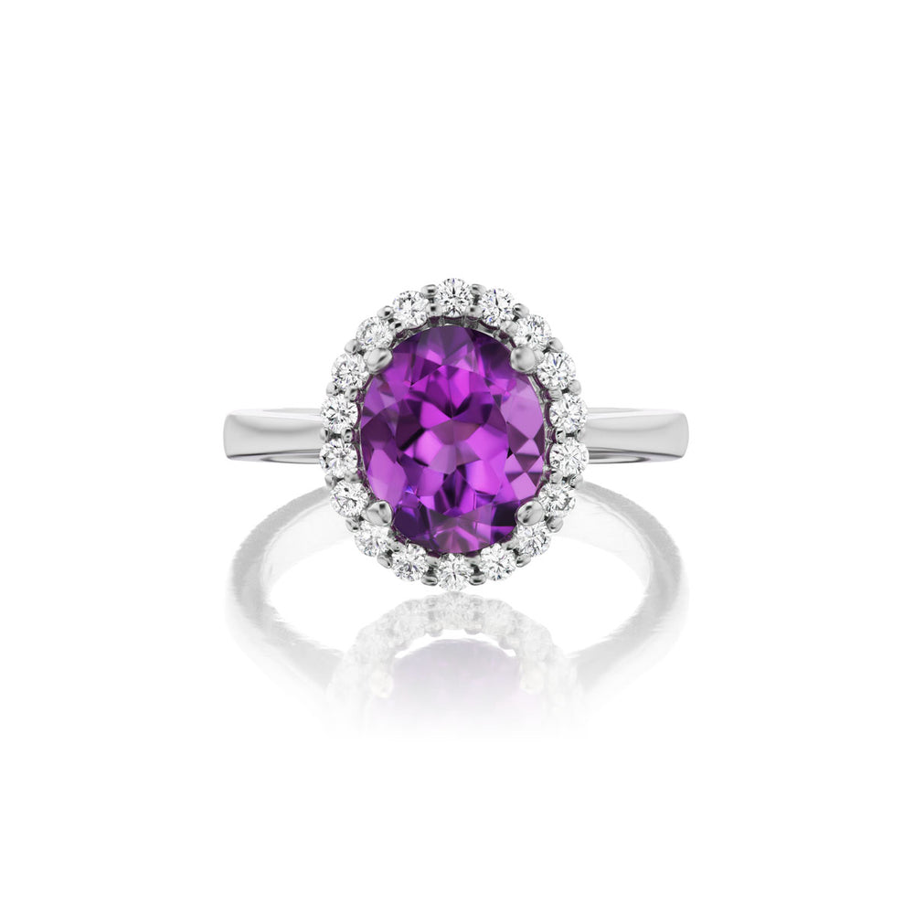 Barmakian Amethyst and Diamond Halo Ring