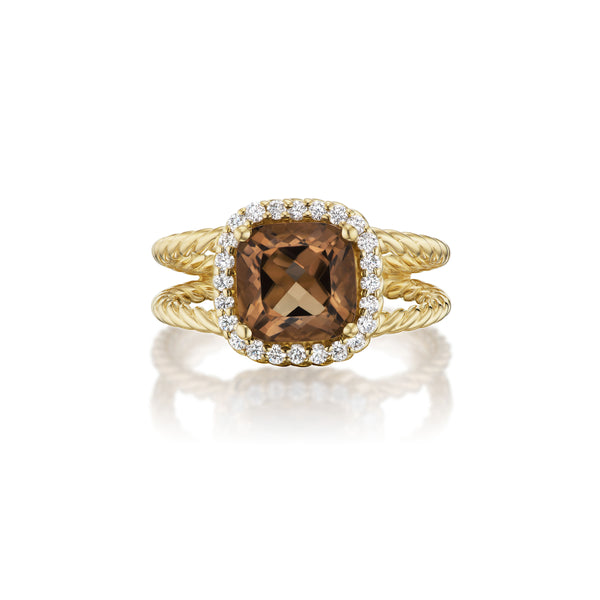 Smokey Topaz and Diamond Halo Ring