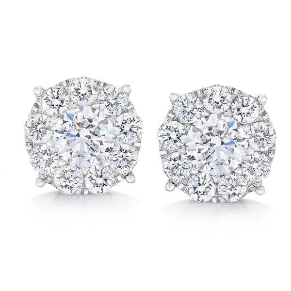 Diamond Cluster Stud Earrings in 14kt White Gold