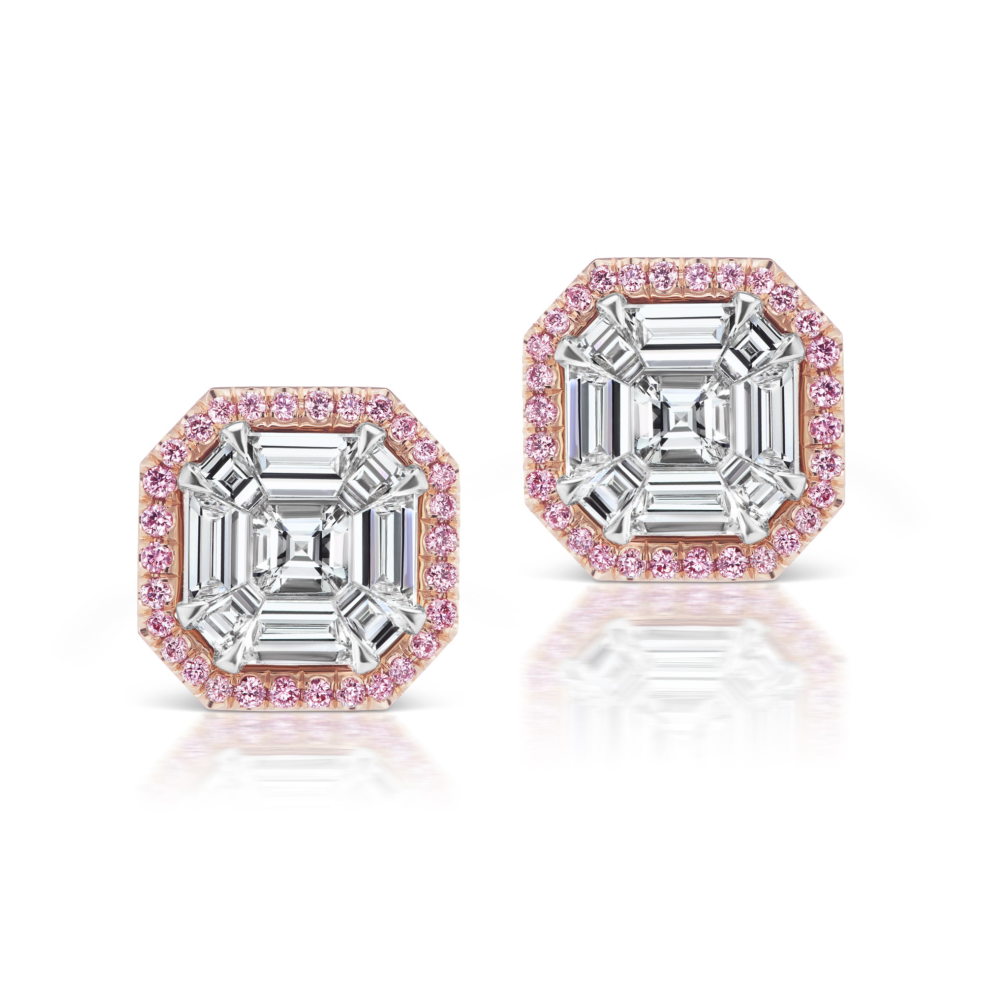 Pink Diamond Halo Stud Earrings